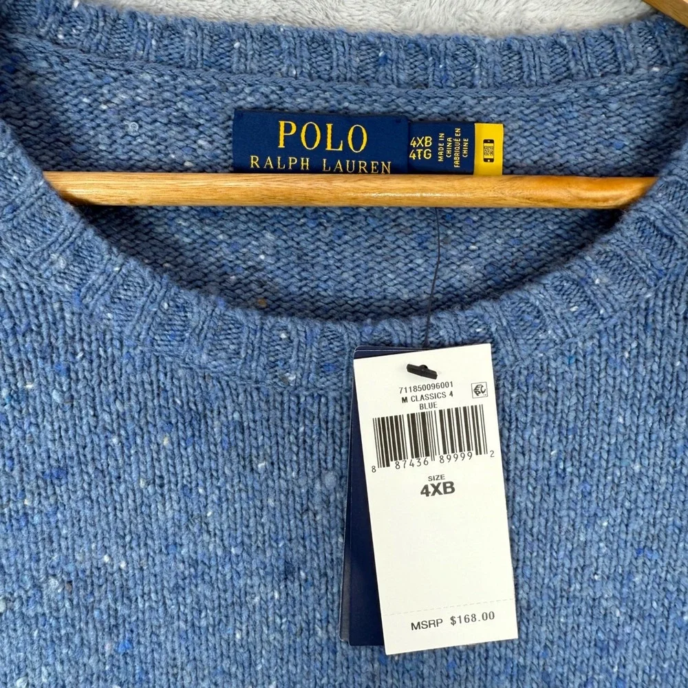 Polo Ralph Lauren Men's 4XB‎ Blue Wool Blend Crewneck Sweater Classic Fit Preppy